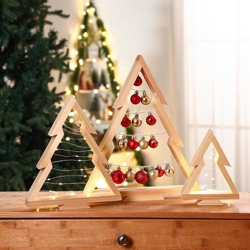 3 PCS Wooden Christmas Tree Tabletop Centerpieces Decor Christmas Natural Wood Frame Tiered Tray Mantle Shelf Wooden Cut out Standing Decoration Xmas Farmhouse Rustic Countryside(Tree) in Saudi Arabia