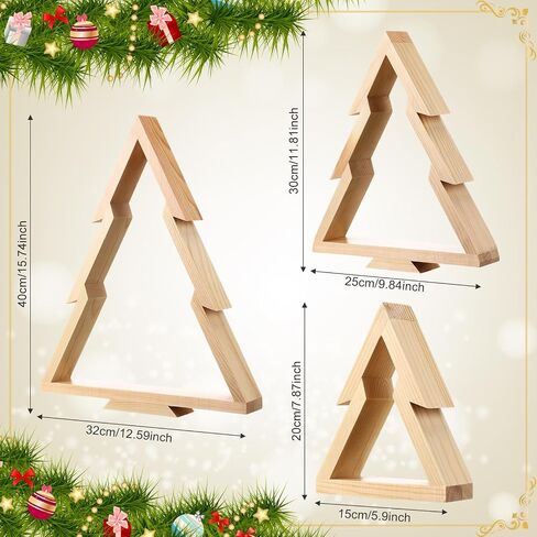 3 PCS Wooden Christmas Tree Tabletop Centerpieces Decor Christmas Natural Wood Frame Tiered Tray Mantle Shelf Wooden Cut out Standing Decoration Xmas Farmhouse Rustic Countryside(Tree) in Saudi Arabia