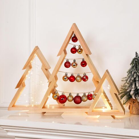 3 PCS Wooden Christmas Tree Tabletop Centerpieces Decor Christmas Natural Wood Frame Tiered Tray Mantle Shelf Wooden Cut out Standing Decoration Xmas Farmhouse Rustic Countryside(Tree) in Saudi Arabia