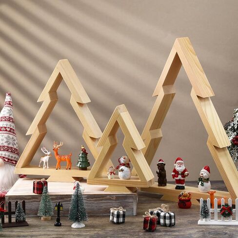 3 PCS Wooden Christmas Tree Tabletop Centerpieces Decor Christmas Natural Wood Frame Tiered Tray Mantle Shelf Wooden Cut out Standing Decoration Xmas Farmhouse Rustic Countryside(Tree) in Saudi Arabia