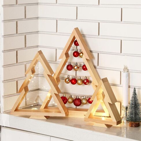 3 PCS Wooden Christmas Tree Tabletop Centerpieces Decor Christmas Natural Wood Frame Tiered Tray Mantle Shelf Wooden Cut out Standing Decoration Xmas Farmhouse Rustic Countryside(Tree) in Saudi Arabia