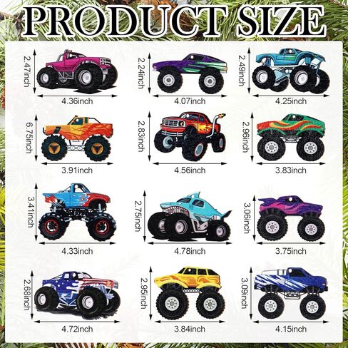36 Pcs Christmas Wood Ornaments Set Wood Vehicle Ornaments Wooden Construction Ornaments Flat Monster Truck Hanging Decor Signs for Xmas Tree Holiday Party Supplies Decoration(Monster Truck) in Saudi Arabia