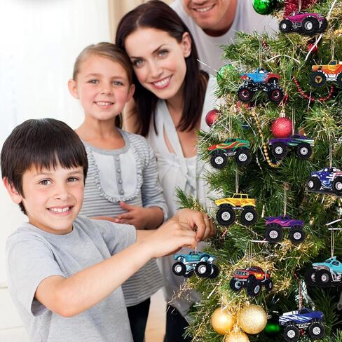 36 Pcs Christmas Wood Ornaments Set Wood Vehicle Ornaments Wooden Construction Ornaments Flat Monster Truck Hanging Decor Signs for Xmas Tree Holiday Party Supplies Decoration(Monster Truck) in Saudi Arabia
