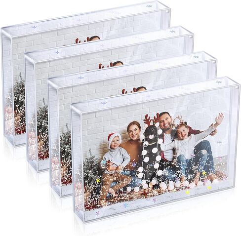 Christmas Snow Globe Photo Frame Glitter Acrylic Picture Frame DIY Floating Water Photo Frame Tabletop Display Frame for Family Friends Gifts (4, White) in Saudi Arabia