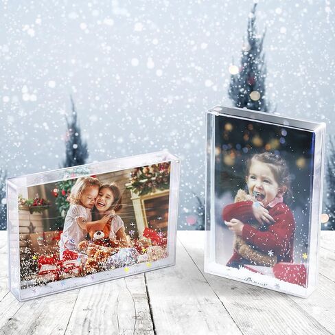 Christmas Snow Globe Photo Frame Glitter Acrylic Picture Frame DIY Floating Water Photo Frame Tabletop Display Frame for Family Friends Gifts (4, White) in Saudi Arabia