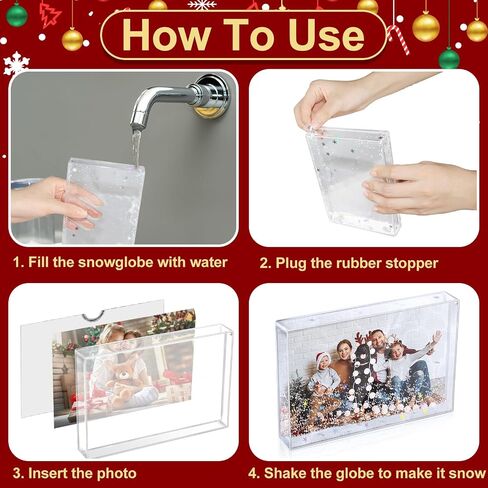 Christmas Snow Globe Photo Frame Glitter Acrylic Picture Frame DIY Floating Water Photo Frame Tabletop Display Frame for Family Friends Gifts (4, White) in Saudi Arabia