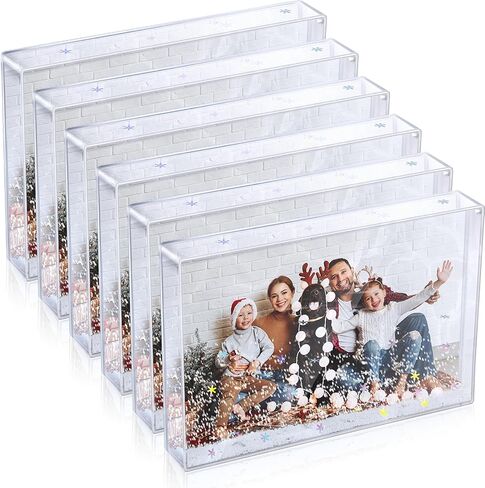 Christmas Snow Globe Photo Frame Glitter Acrylic Picture Frame DIY Floating Water Photo Frame Tabletop Display Frame for Family Friends Gifts (4, White) in Saudi Arabia