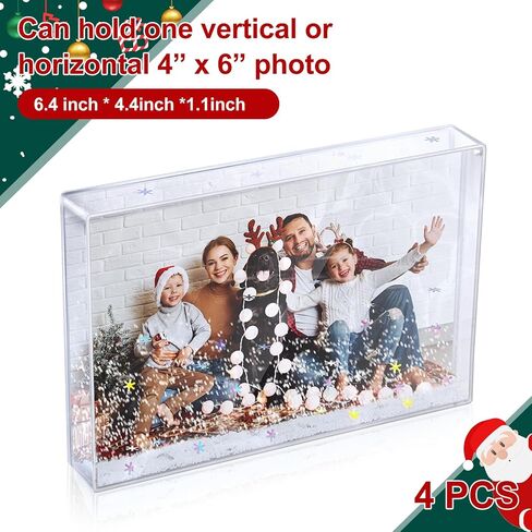 Christmas Snow Globe Photo Frame Glitter Acrylic Picture Frame DIY Floating Water Photo Frame Tabletop Display Frame for Family Friends Gifts (4, White) in Saudi Arabia