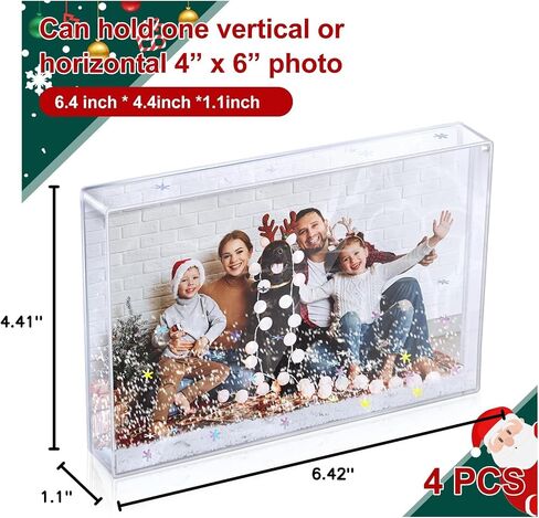 Christmas Snow Globe Photo Frame Glitter Acrylic Picture Frame DIY Floating Water Photo Frame Tabletop Display Frame for Family Friends Gifts (4, White) in Saudi Arabia