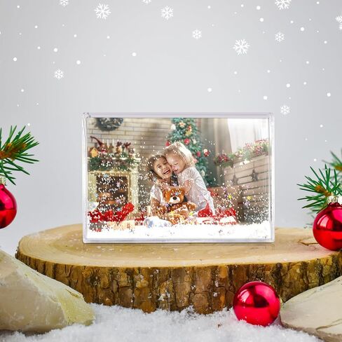 Christmas Snow Globe Photo Frame Glitter Acrylic Picture Frame DIY Floating Water Photo Frame Tabletop Display Frame for Family Friends Gifts (4, White) in Saudi Arabia