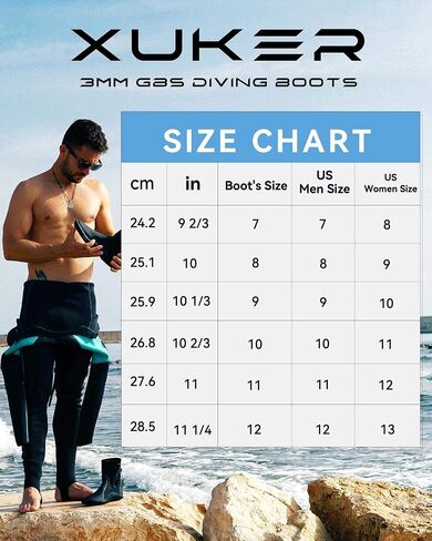 XUKER Neoprene Diving Boots, 3mm 5mm Water Shoes Glued Blind Stitched Wetsuit Booties Adult Men Women with Anti-Slip Rubber Sole Side Zipper in Kuwait