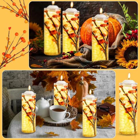 6 قطع من حشوات مزهرية من الزهور الاصطناعية من Giegxin للشموع مع 10000 خرزة من جل الماء، فرع التوت اليقطين الصناعي لعيد الشكر في ديكور الطاولة وحفلات عطلة الخريف in Kuwait