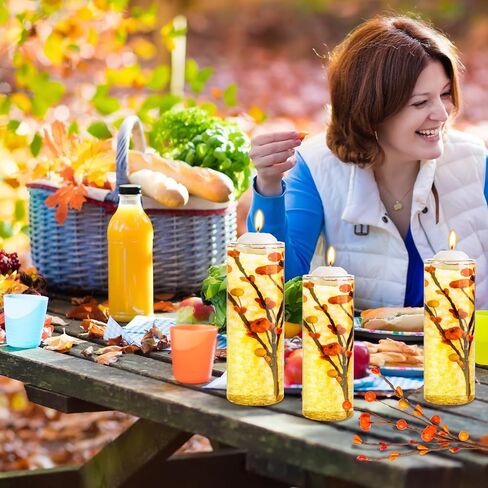 6 قطع من حشوات مزهرية من الزهور الاصطناعية من Giegxin للشموع مع 10000 خرزة من جل الماء، فرع التوت اليقطين الصناعي لعيد الشكر في ديكور الطاولة وحفلات عطلة الخريف in Kuwait