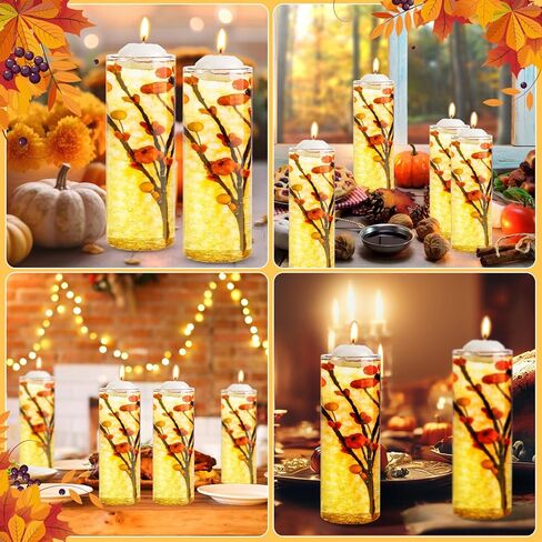 6 قطع من حشوات مزهرية من الزهور الاصطناعية من Giegxin للشموع مع 10000 خرزة من جل الماء، فرع التوت اليقطين الصناعي لعيد الشكر في ديكور الطاولة وحفلات عطلة الخريف in Kuwait