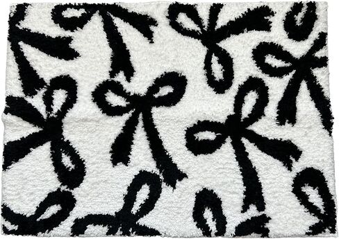 Bow Rug - Bow Shaped Rug - Handmade & Premium- 30in (75cm) - Uno Reverse Rug - Designer Rugs - Aesthetic Room Decor - Cute Room Decor Coquette bathmat Rug (Black) in Kuwait
