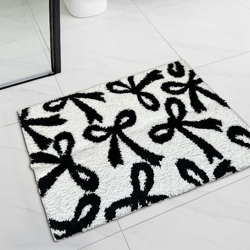 Bow Rug - Bow Shaped Rug - Handmade & Premium- 30in (75cm) - Uno Reverse Rug - Designer Rugs - Aesthetic Room Decor - Cute Room Decor Coquette bathmat Rug (Black) in Kuwait