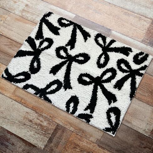 Bow Rug - Bow Shaped Rug - Handmade & Premium- 30in (75cm) - Uno Reverse Rug - Designer Rugs - Aesthetic Room Decor - Cute Room Decor Coquette bathmat Rug (Black) in Kuwait