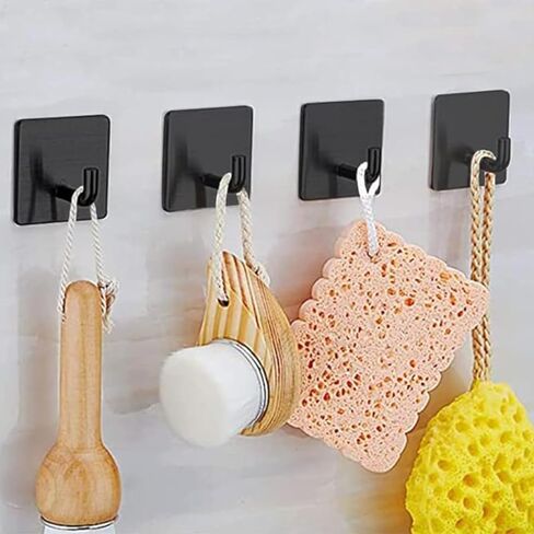 Adhesive Hook, Waterproof in Shower Hooks for Inside Shower, No Drill Shower Hanger Hooks for Hanging Loofah, Towels, Robes Stainless Steel Sticky Wall Hook Black Stick on Hooks (Black 4 PCS) in Saudi Arabia