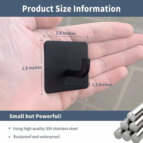 Adhesive Hook, Waterproof in Shower Hooks for Inside Shower, No Drill Shower Hanger Hooks for Hanging Loofah, Towels, Robes Stainless Steel Sticky Wall Hook Black Stick on Hooks (Black 4 PCS) in Saudi Arabia