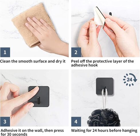 Adhesive Hook, Waterproof in Shower Hooks for Inside Shower, No Drill Shower Hanger Hooks for Hanging Loofah, Towels, Robes Stainless Steel Sticky Wall Hook Black Stick on Hooks (Black 4 PCS) in Saudi Arabia