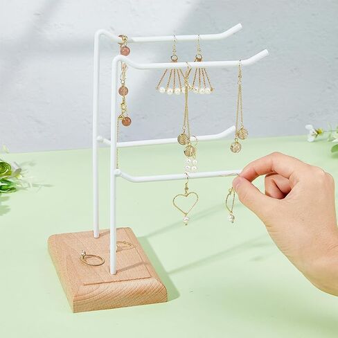 1 Tier 3-Row Jewelry Display Rack Detachable L-Hook Jewelry Organizer Holder with Base And Holder Large Capacity White Iron Display Stand for Bracelets Keychains Storage in Saudi Arabia