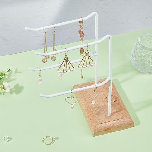 1 Tier 3-Row Jewelry Display Rack Detachable L-Hook Jewelry Organizer Holder with Base And Holder Large Capacity White Iron Display Stand for Bracelets Keychains Storage in Saudi Arabia
