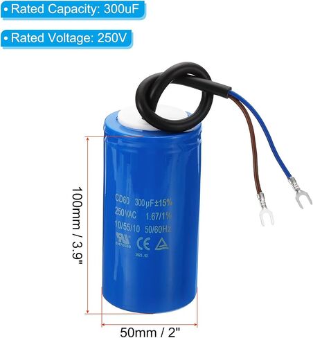 مكثف تشغيل PATIKIL CD60، 2 حزمة 300 فائق التوهج 250VAC 50/60 هرتز مكثف بدء تشغيل المحرك مع سلكين لمحرك ضاغط الهواء يبدأ في التشغيل in Kuwait