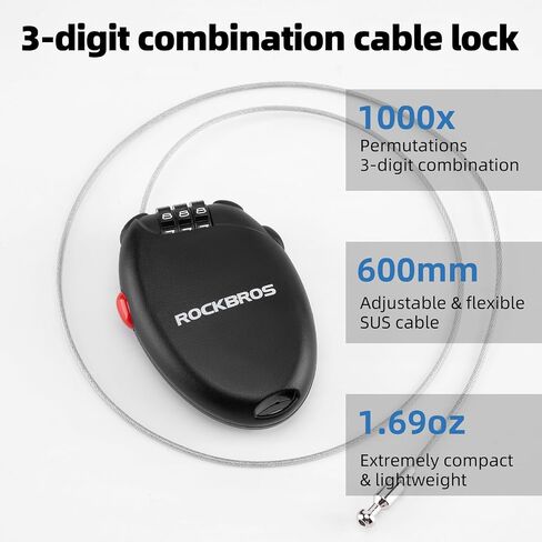 ROCKBROS 2Packs 3-Digit Combination Cable Lock 2ft/60cm SUS Wire Padlock Reset Code Adjust in Saudi Arabia