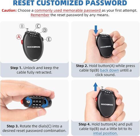 ROCKBROS 2Packs 3-Digit Combination Cable Lock 2ft/60cm SUS Wire Padlock Reset Code Adjust in Saudi Arabia