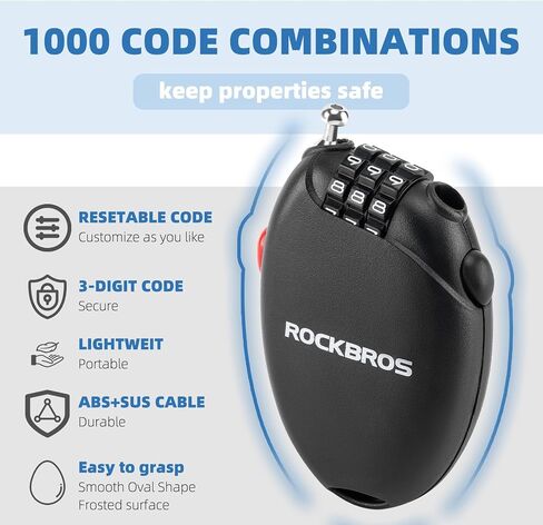 ROCKBROS 2Packs 3-Digit Combination Cable Lock 2ft/60cm SUS Wire Padlock Reset Code Adjust in Saudi Arabia