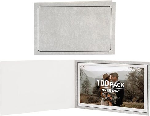 Golden State Art, Pack of 100, 4x6 or 6x4 Photo Folders, Cardboard Picture Frame, Paper Photo Frame Cards, Greetings/Invitation Cards, Special Events: Graduation, Christmas, Wedding (Grey) in Kuwait