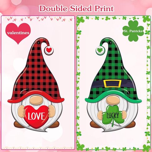 WaaHome الوردي عيد الحب علامة ترحيب وإكليل عيد القديس باتريك الأخضر لديكور الباب الأمامي مزرعة جنوم معلقة زينة الباب، عيد الحب وسانت باتريك ترحيب علامة الباب شماعات للمنزل in Kuwait