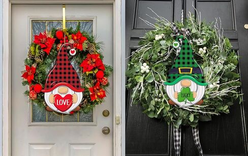 WaaHome الوردي عيد الحب علامة ترحيب وإكليل عيد القديس باتريك الأخضر لديكور الباب الأمامي مزرعة جنوم معلقة زينة الباب، عيد الحب وسانت باتريك ترحيب علامة الباب شماعات للمنزل in Kuwait