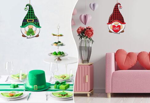 WaaHome الوردي عيد الحب علامة ترحيب وإكليل عيد القديس باتريك الأخضر لديكور الباب الأمامي مزرعة جنوم معلقة زينة الباب، عيد الحب وسانت باتريك ترحيب علامة الباب شماعات للمنزل in Kuwait