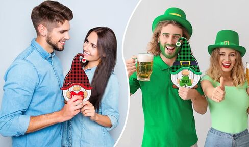 WaaHome الوردي عيد الحب علامة ترحيب وإكليل عيد القديس باتريك الأخضر لديكور الباب الأمامي مزرعة جنوم معلقة زينة الباب، عيد الحب وسانت باتريك ترحيب علامة الباب شماعات للمنزل in Kuwait