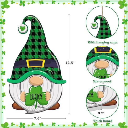 WaaHome الوردي عيد الحب علامة ترحيب وإكليل عيد القديس باتريك الأخضر لديكور الباب الأمامي مزرعة جنوم معلقة زينة الباب، عيد الحب وسانت باتريك ترحيب علامة الباب شماعات للمنزل in Kuwait