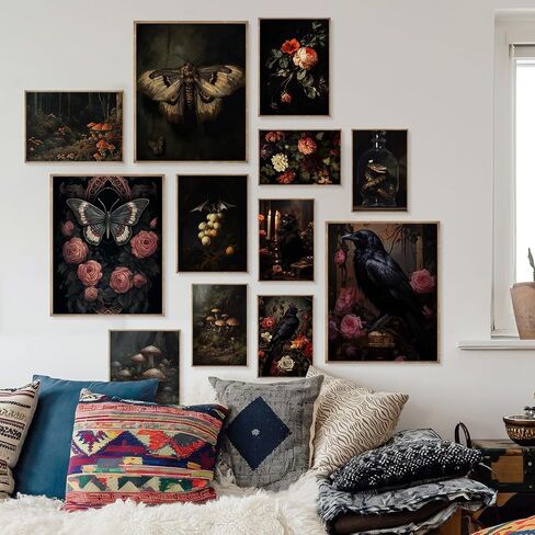 KINYEYE 12PCS Gothic Moody Bedroom Eclectic Posters, Dark Academia Wall Posters for Dorm Decor, Grunge Room Decor | Unframed in Saudi Arabia