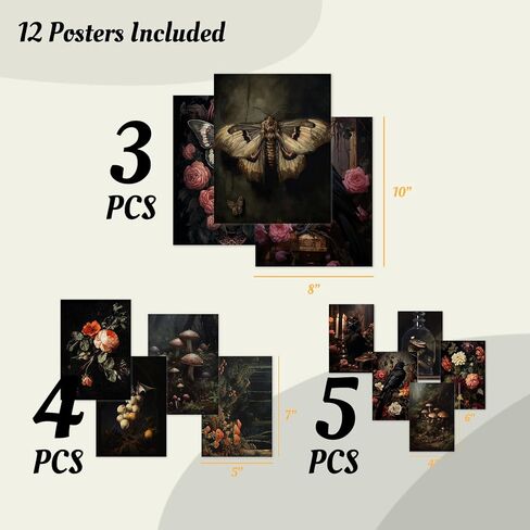 KINYEYE 12PCS Gothic Moody Bedroom Eclectic Posters, Dark Academia Wall Posters for Dorm Decor, Grunge Room Decor | Unframed in Saudi Arabia