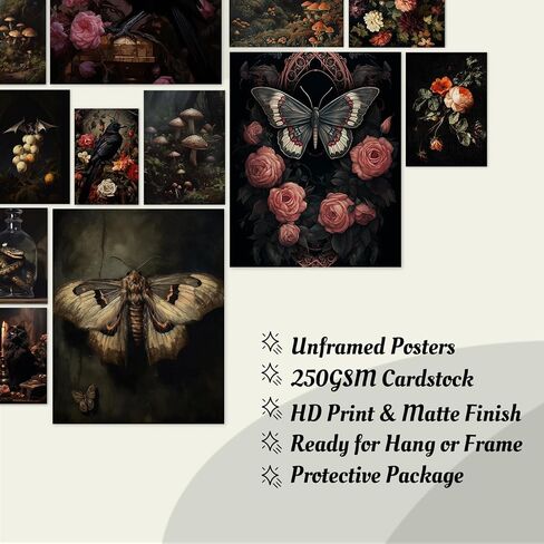 KINYEYE 12PCS Gothic Moody Bedroom Eclectic Posters, Dark Academia Wall Posters for Dorm Decor, Grunge Room Decor | Unframed in Saudi Arabia