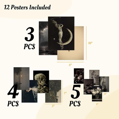KINYEYE 12PCS Gothic Moody Bedroom Eclectic Posters, Dark Academia Wall Posters for Dorm Decor, Grunge Room Decor | Unframed in Saudi Arabia