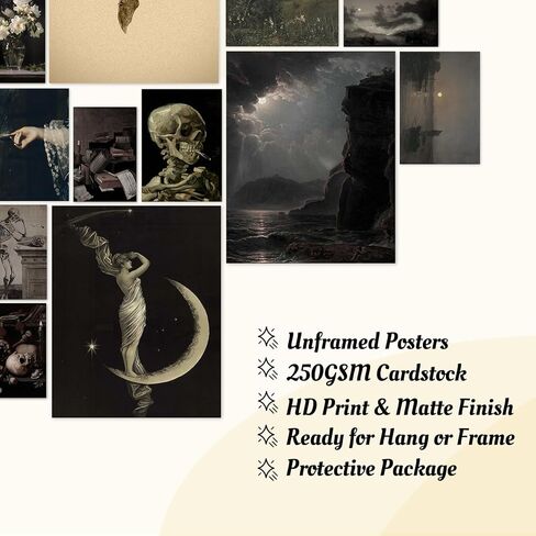 KINYEYE 12PCS Gothic Moody Bedroom Eclectic Posters, Dark Academia Wall Posters for Dorm Decor, Grunge Room Decor | Unframed in Saudi Arabia