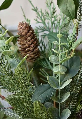 Orchid & Ivy 13-Inch Rustic Hanging Decorative Artificial Eucalyptus Plant with Natural Pine Cones and White Metal Bells - Indoor Outdoor Country Farmhouse Decoration Christmas Holiday Home Decor in Saudi Arabia