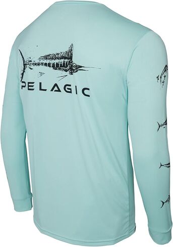 قميص صيد السمك Aquatek Gyotaku للرجال من PELAGIC، بأكمام طويلة، حماية من الأشعة فوق البنفسجية 50+، ملمس فائق النعومة in Kuwait
