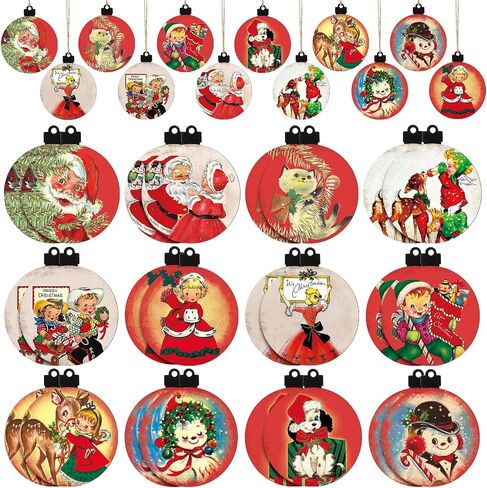 24 Pieces Vintage Christmas Hanging Wooden Ornament Angel Kids Santa Snowman Deer Shaped Embellishments Assorted Christmas Tree Decorations Decorative Hanging Ornaments for Xmas Decor (Bright Style) in Saudi Arabia