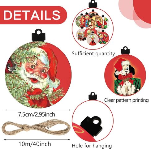 24 Pieces Vintage Christmas Hanging Wooden Ornament Angel Kids Santa Snowman Deer Shaped Embellishments Assorted Christmas Tree Decorations Decorative Hanging Ornaments for Xmas Decor (Bright Style) in Saudi Arabia