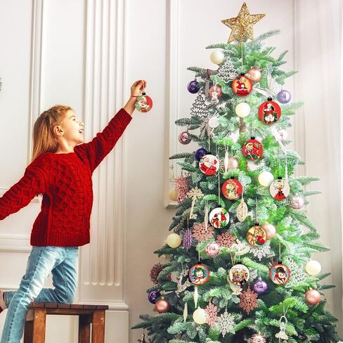 24 Pieces Vintage Christmas Hanging Wooden Ornament Angel Kids Santa Snowman Deer Shaped Embellishments Assorted Christmas Tree Decorations Decorative Hanging Ornaments for Xmas Decor (Bright Style) in Saudi Arabia
