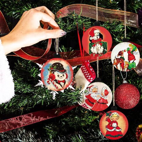 24 Pieces Vintage Christmas Hanging Wooden Ornament Angel Kids Santa Snowman Deer Shaped Embellishments Assorted Christmas Tree Decorations Decorative Hanging Ornaments for Xmas Decor (Bright Style) in Saudi Arabia