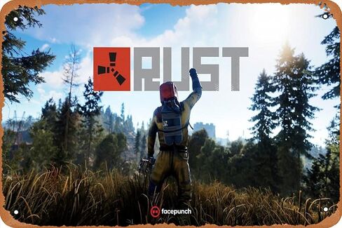 لافتة ديكور للحائط - ملصق ألعاب بشعار Rust Game Facepunch - لافتة معدنية بمظهر عتيق مقاس 8 × 12 بوصة، بار، ديكور فني كهف للرجال، 8 × 12 بوصة in Kuwait