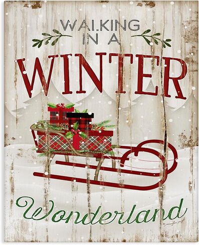Stupell Industries Winter Wonderland Red Sleigh Wood Texture Christmas Word Design Canvas, 16x20, Multicolor in Saudi Arabia