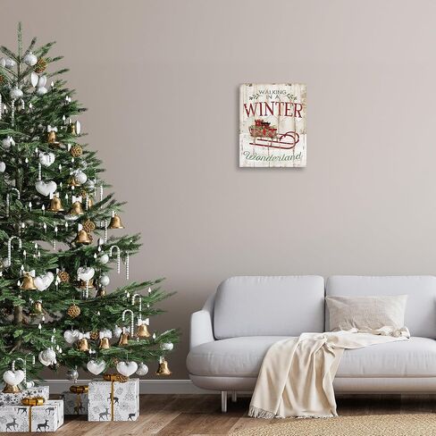 Stupell Industries Winter Wonderland Red Sleigh Wood Texture Christmas Word Design Canvas, 16x20, Multicolor in Saudi Arabia